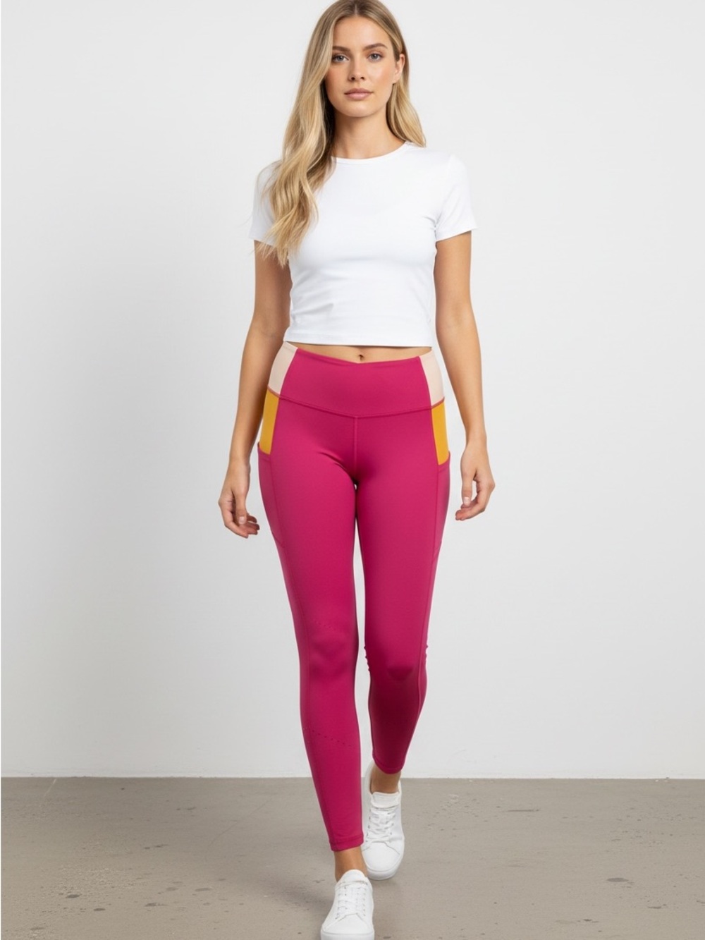 Brooks Run Happy Pink Colorblock Pocket Leggings Size M